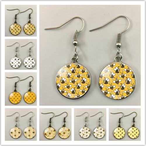 Fashion new lady cute bee earrings mini cartoon bee glass cabochon lady earrings pendant gift jewelry