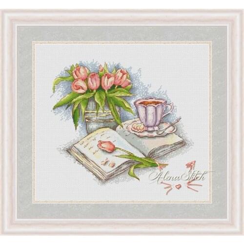 Book and Coffee 2-39-35 white fabric Counted Cross Stitch Cross Stitch Kits Embroidery Needlework Sets