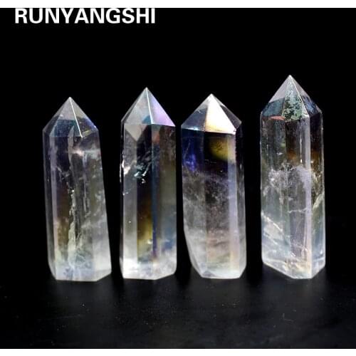 Natural Clear Crystal Quartz Electroplating rainbow Wand Point Healing Stones for Aquarium Crafts Making Ornaments Home Decor