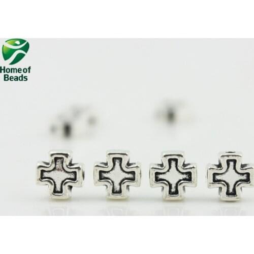 2020 New Fashion Wholesale Antique Silver Color Cross Accessories For Making Jewelry 8x8mm (50 Pieces/lot) ZA1051
