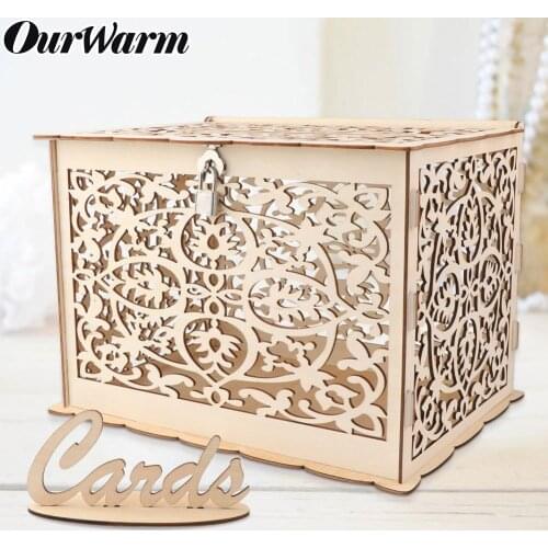 OurWarm DIY Wedding Gift Card Box With Lock Beautiful Wedding Decoration Supplier Wooden Money Card Boxes For Birthday Party