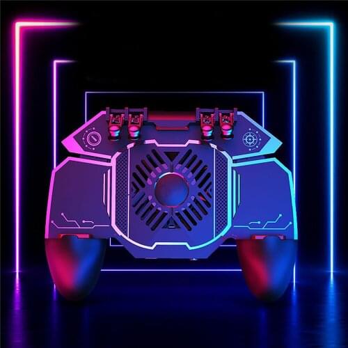 Rechargeable Mobile Game Controller Six Finger Gamepad L1R1 Trigger with Cooling Fan for PUBG Mobile Games for IOS Android Phone