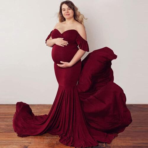 Maternity Dress Photography Sling Off Shoulder Chiffon Cotton Long Pregnancy Fish Tail Dress Baby Shower Dress For Photoshoot
