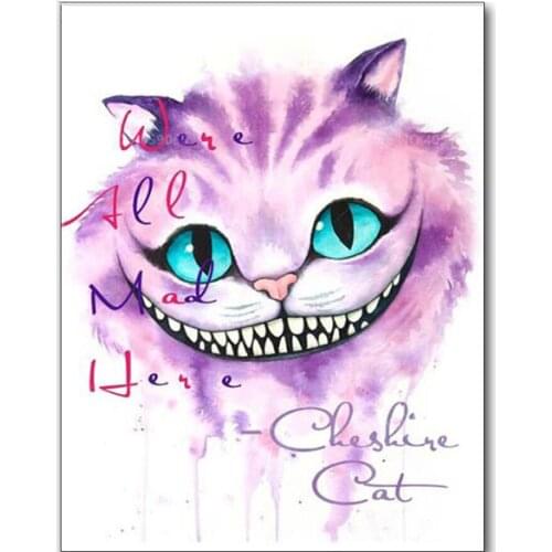 Full round square DIY Diamond painting Watercolor alice cat Diamond embroidery pattern 5D mosaic rhinestone wall sticker A951