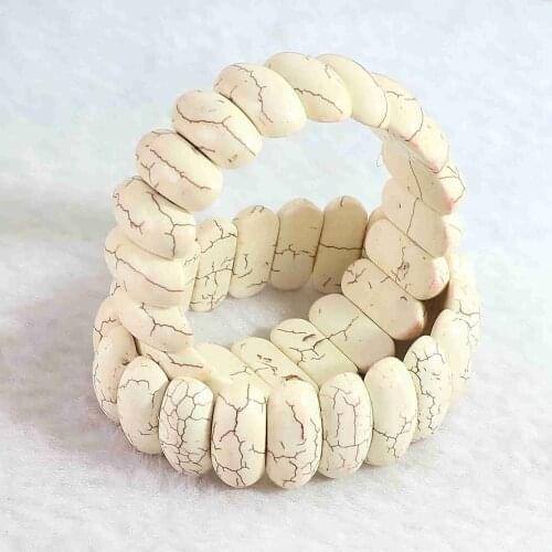 Popular white calaite turquoises stone 25x10mm beads hot DIY Jewelry Bracelets Bangles 7.5" B312