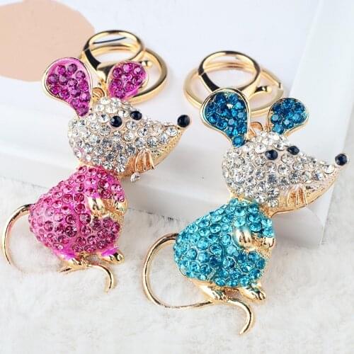 Lovely Mix Color Mice Rat Key Chain Charms Ornament Cute Rhinestone Crystal Car Purse Bag Keyring Jewelry Party 2020 Lucky Gift