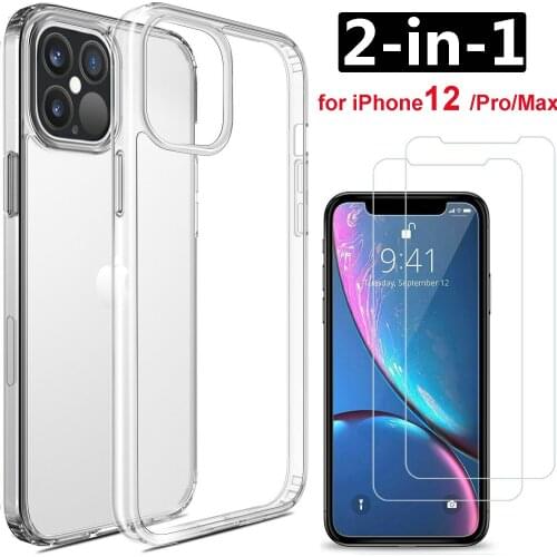 For iPhone 12/12Pro Max Clear TPU Case & Tempered Glass Screen Protector for iPhone 12 Pro 12Max Film Screen Protectors
