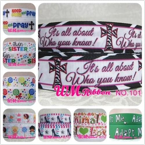 Q&N OEM ribbon 7/8inch 22mm OEM Keep Clam And Pray printed grosgrain ribbon 50yds/roll free shipping for headband