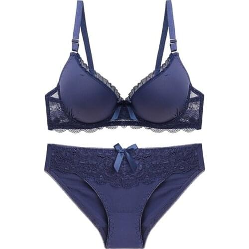 Sexy Lingerie Set Women Push up Underwear Vintage Solid Color Bra Set Panties Lingerie Bralette Fashion Deep Bra V-neck 2 Piece