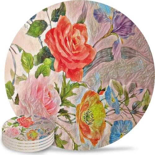 Spring Floral Painterly Placemats for Table Kitchen Coffee Table Decor Accessories Ceramic Coasters
