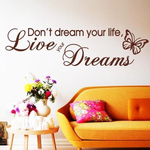 Art Design Vinyl PVC decals waterproof Creative Character words home decoration live your dreams wall sticker for living room