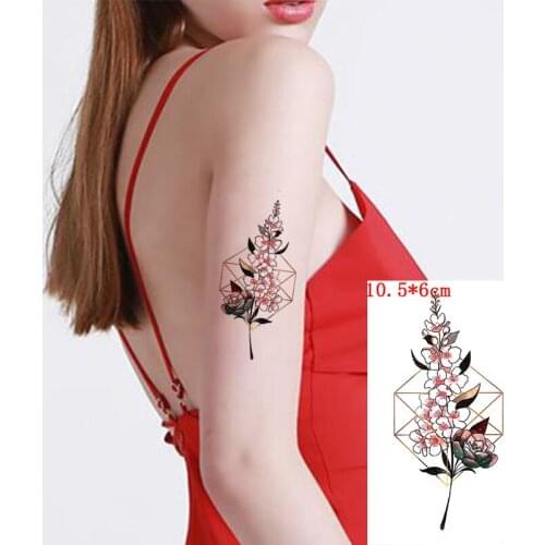 Waterproof Temporary Tattoo Sticker Geometry Bouquet Rose Flower Leaf Body Art Fake Tattos Flash Tatoos Hand Wrist for Men Women