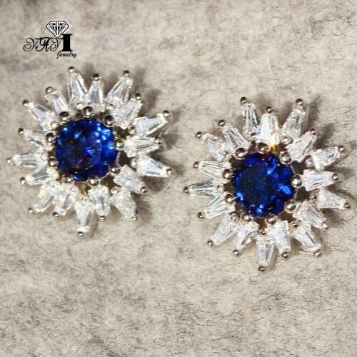 YaYI Jewelry Fashion Princess Cut Blue Natural Cubic Zirconia Silver Color Wedding Party Lover Wear Ear Stud Precious Earrings