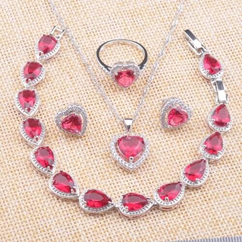 Jewelry Sets For Women Wedding Red Crystal 2020 Fashion Heart Earrings Rings Bracelet Necklace christmas gifts Z0731
