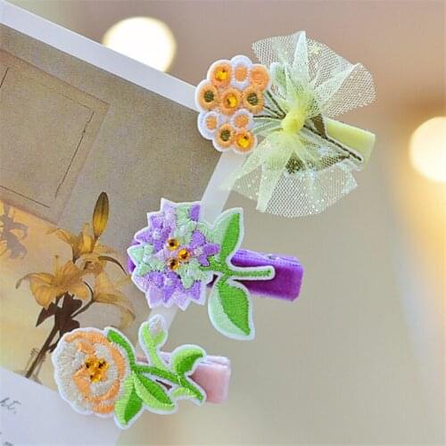 12pcs/Lot Hair Clips For Girls Embroidery Flowers Kids Hairpins Bows Children Barrettes Headwear Princess Hair Accessories