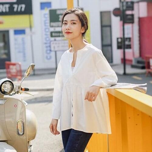 Autumn New Fashion Women Blouse Shirt Japan Style Solid Pleated Ruffles Lady Tops Loose Elegant Female Clothing Streetwear