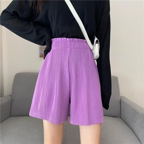 Pleated shorts women 2020 summer Korean new solid color wide-legged high-waist slim loose casual girls short pants women