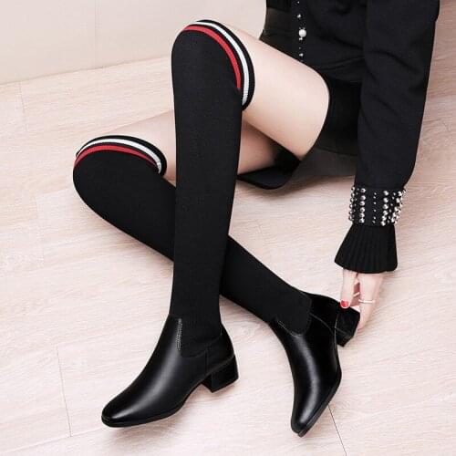 Women Winter Boots Woman Shoes Knee High Round Toe Lace Up Platform Med Heel Wedges Black Grey 2019 New Fashion Free Shipping