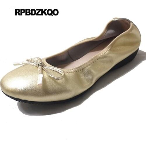 Shoes Navy Blue Round Toe Big Size 10 Women Foldable Ballet Flats Ballerina Yellow Bow Large Metallic 11 Elderly Gold Peacock