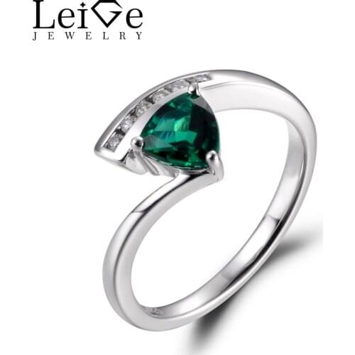 LeiGe Jewelry Emerald Cocktail Party Rings May Birthstone Trillion Cut Green Gems Ring Real 925 Sterling Silver Unique Rings
