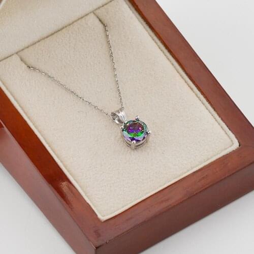 Women Silver Necklace with Circular Mystical Stone Fashion Trendy Women Accesories 925 Silver Famale Gift Made in Turkey