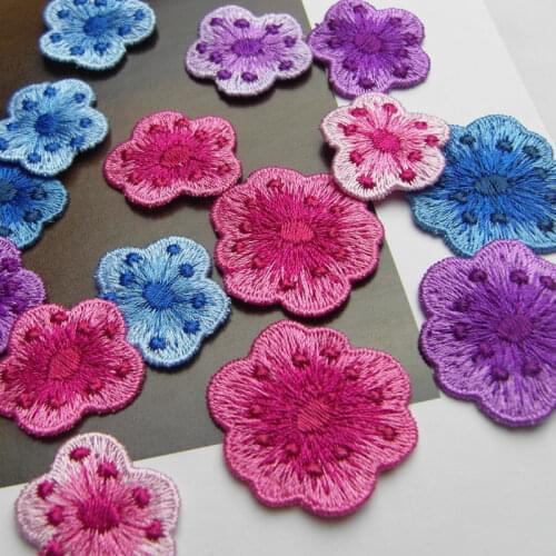 Ursmart High Quality 10pcs/lot Embroidery pink purple blue flower patch dress coats decoration decals small soft sticker DIY