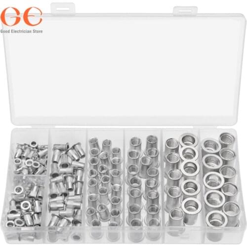 145PCS Rivet Nuts M3-M12 Aluminium Flat Head Insert Rivnut Nutsert Screw Rivnut Insert Threaded Nut Kit for Hardware