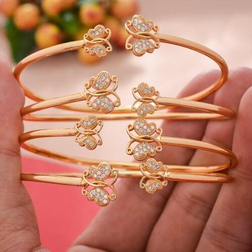 4pcs/Lot Gold Color Cuff Bangles For Women Indian Ethiopian African Dubai Bracelet&Bangles Butterfly Wedding Jewelry Gifts