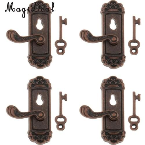 4Pcs Metal 1:12 Scale Door Knob Right Handle Key Dollhouse Miniature Doors DIY Furniture Accessory Toys