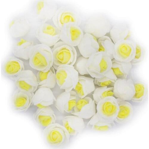 50PCs 3CM White Yellow Artificial Rose Head Flower Beautiful Wedding Home Party Decoration Bridal Hair Decorative