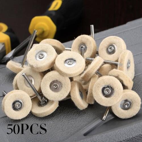 50Pcs Wool Felt Sanding Polishing Buffing Drill Grinder 25mm Round Wheel Brushes 3mm Shank for Power Rotary Tools Abrasive Tools