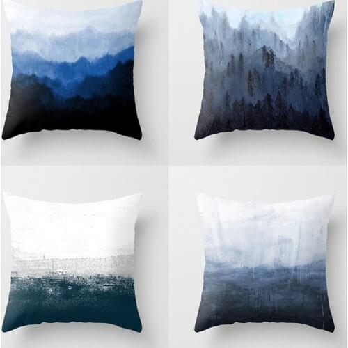 Watercolor Abstract Throw Pillow Case Mist Forest Ocean Sea Cushion Covers for Home Sofa Chair Decorative Pillowcases