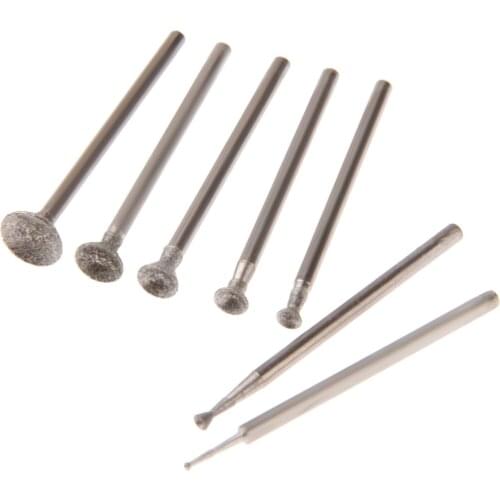 7Pcs Diamond Grinding Head Mounted Points 2.35mm Shank Spherical Jade Carving Burrs for Dremel Rotary Tool 1/2/3/4/5/6/8mm