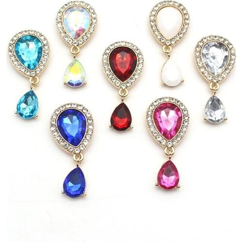 10Pcs Water Drop Alloy Rhinestone Brooch Pendant Button for Clothing Diy Hair Accessories Decorative Sewing for Craft Handicraft