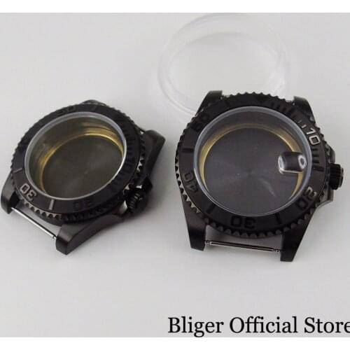 Black Watch Case for ETA 2836 MINGZHU 2813 MIYOTA 8215 Mental Back Ceramic Insert Ring Unidirectional Bezel