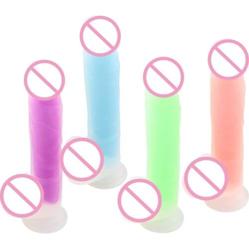 New 4 colors Double Layer Liquid Silicone Artificial Simulation Dildo Fluorescent Luminous Penis Female Masturbator Sex Products