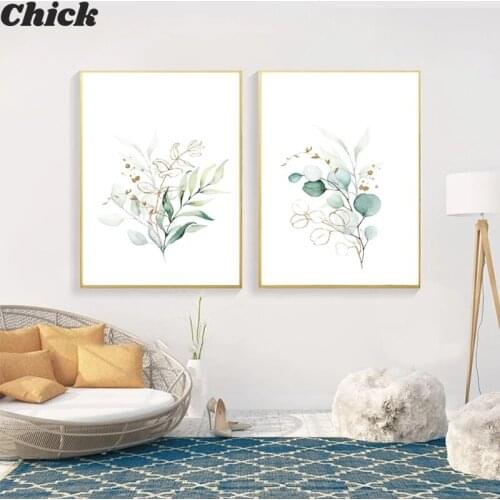 Nordic Green Plant Leaves Poster Palm Leaf Cactus Canvas Painting Modern Wall Art Painting for Living Room Home Decoration