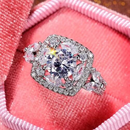 Punk Male Female White Zircon Stone Ring Classic Silver Color Thin Engagement Ring Charm Crystal Square Wedding Rings For Women