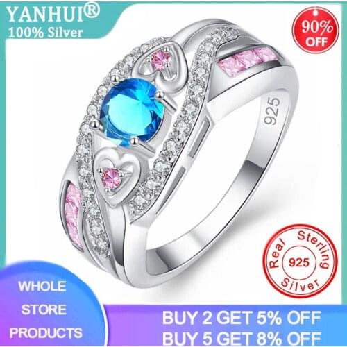 YANHUI Fashion Charming Nice Women Rings Party Jewelry Blue/Purple CZ Silver 925 Ring Size 5 6 7 8 9 10 11 12 13 Wholesale Gifts