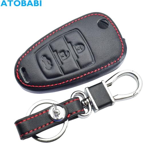 Leather Car Key Case 3 Button Flip Keychain Holder Remote Control Fobs Protector Cover Jacket For FAW Besturn X80 2018 2019 2020