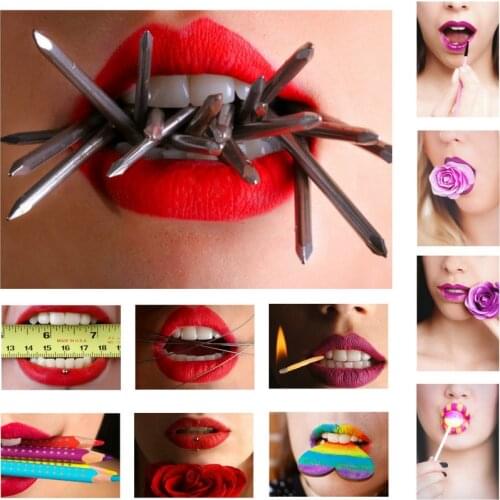 HD Print Colorful Glamorous Make-up Flaming Lips Full Print Ink Canvas Hot Lips Painting Red Lips Poster Wall Art Home Decor