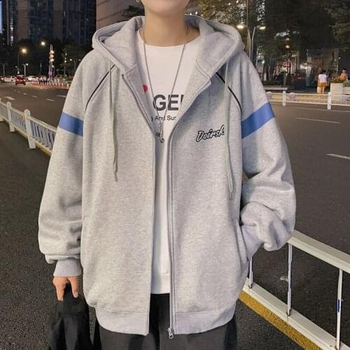 5XL-M Autumn New Loose Casual Hooded Jackets Men Clothing Streetwear Patchwork Colors Outwear Coats Long Sleeve