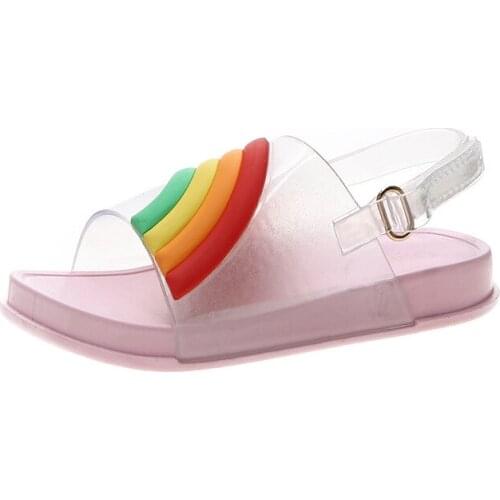 Summer Sandals for Girls Boys PVC Rainbow Non-Slip Flip Flops Jelly Children Beach Shoes Kids Casual Toddler Sandals 1-6 Years