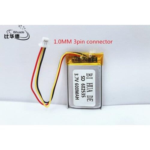 Li-po 1.0mm plug 3.7V 600mAh 602535 Lithium Polymer Li-Po li ion Rechargeable Battery cells For Mp3 MP4 MP5 GPS