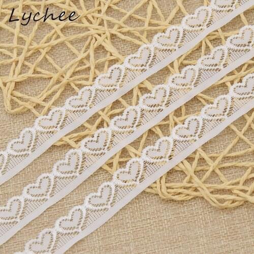 Lychee 10 Yards White Elastic Trim Hollow Love Heart Ribbon Women Quilting Clothes Nylon Wire Lace Decoration Cloth