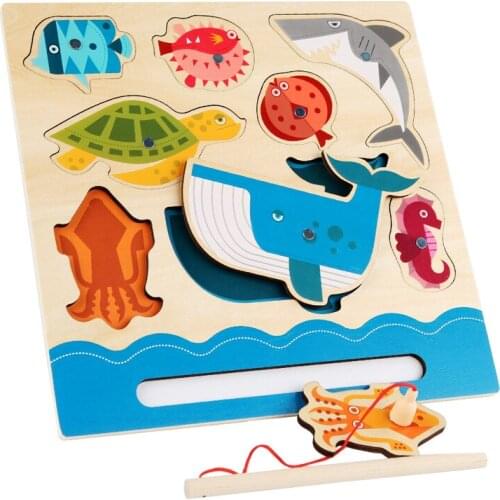 Magnets Fishing Board Games Montessori Toys Kids Wooden Magnetic Fishing Marine Biology Puzzles Educational Toys For Children