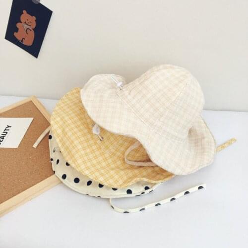 Small Lattice Polka Dot Baby Big Brim Sunshade Hat Summer Cotton Thin Section Boys and Girls Sun Protection Cap KF770
