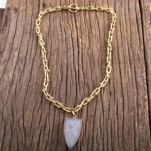 MD Fashion Bohemian Jewelry Links Chain Natural Stones Druzy Pendant Necklaces Women Boho Necklace Gift