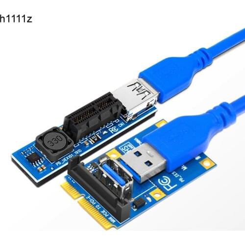 Mini PCI-E to PCI-E X1 Riser Card PCI Express X1 Slot Dual SATA Power Connector 60cm USB 3.0 Cable Extension Port Adapter Raiser