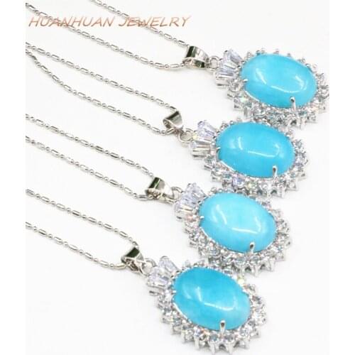 Trendy Blue Natural Jades Stone Drop Pendant For Women 21x34mm Oval Pendants Stainless Steel Chain Necklace Female Jewelry B3343